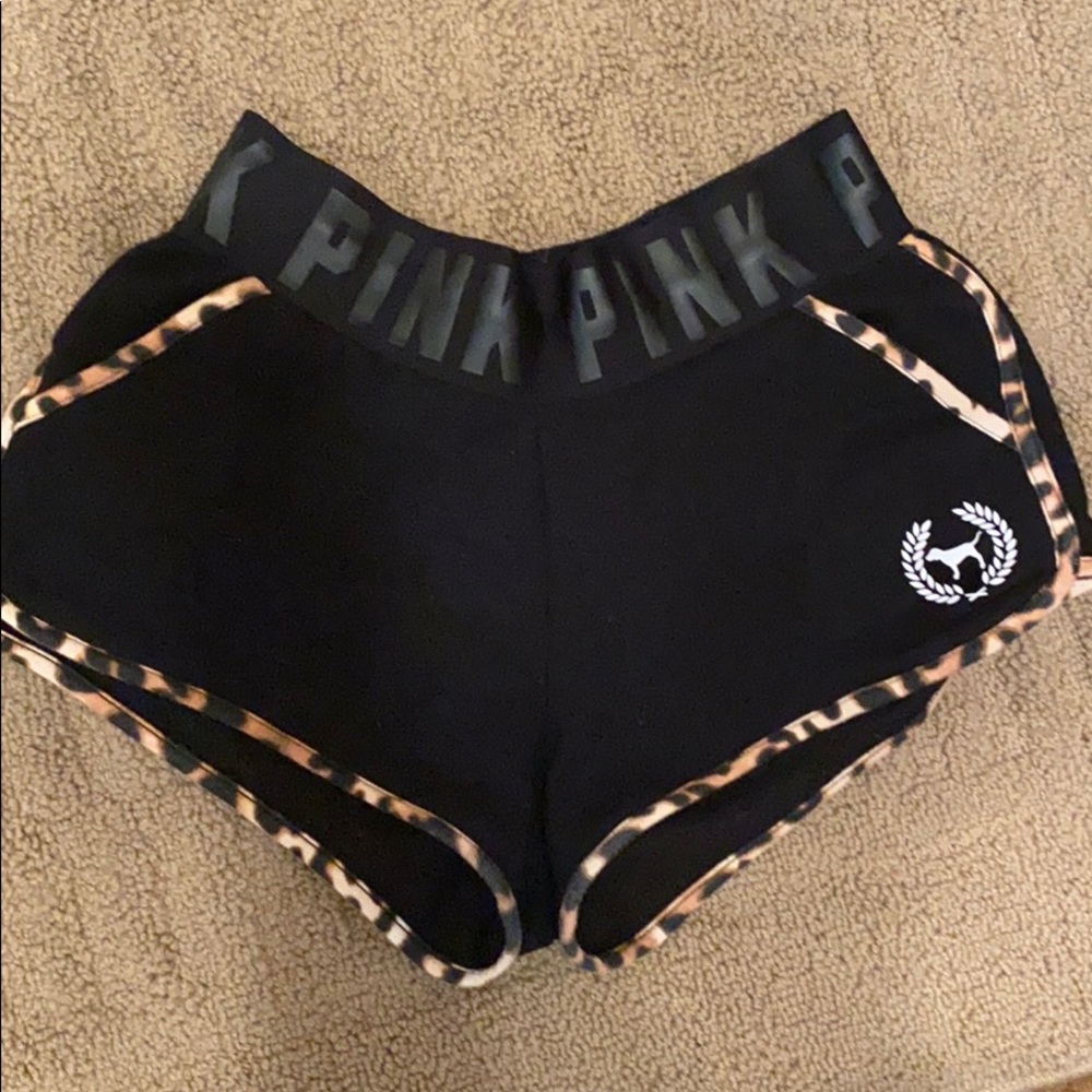 VS Pink Black leopard trim shorts